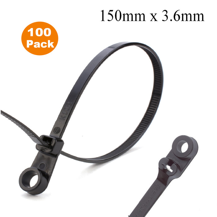 100 x Black Screw Mount Cable Ties 150mm x 3.6mm