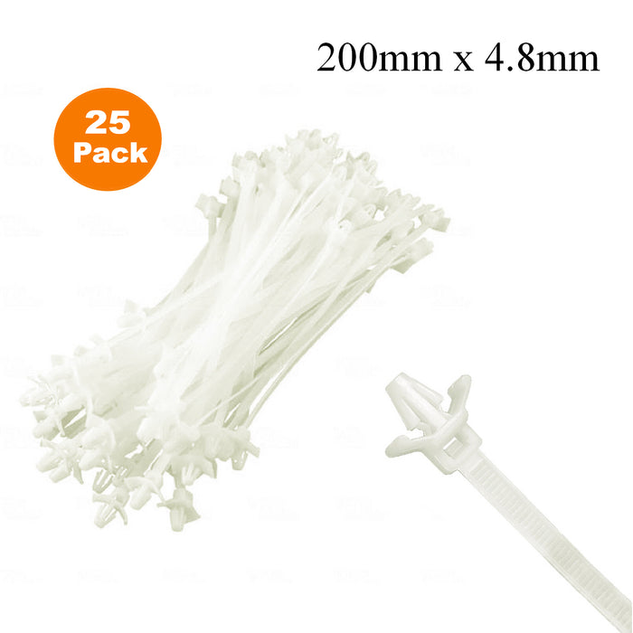 25 x Natural Push Mount Winged Cable Ties 200mm x 4.8mm