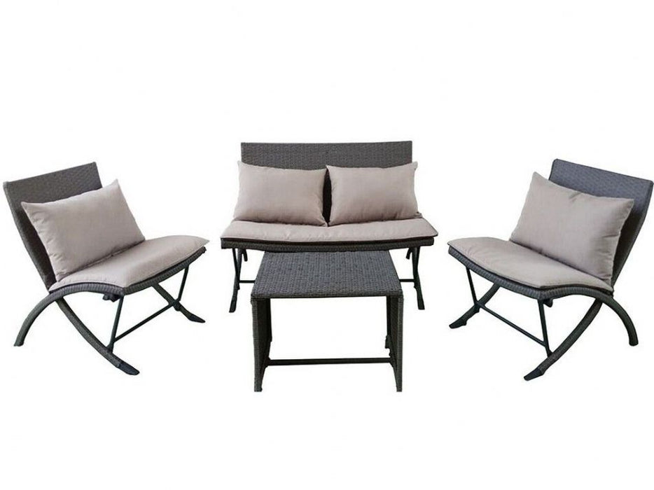 Outdoor Ratten Garden Furniture, Folding Chairs & Table with Cushions