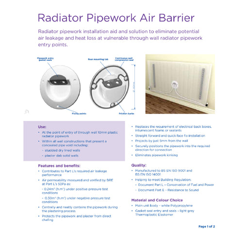 Radiator Pipework Air Barrier Part L Compliant / Pack Size Options