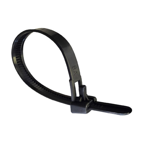 100 x Black Releasable Cable Ties<br>Size:  250 x 7.6mm