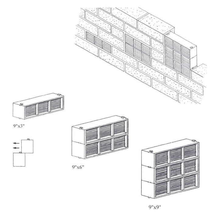 White Combination Air Brick Vents 9" x 3" for Air Flow Ventilation