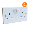 5 x White Double Wall Sockets 2 Gang Square Edge Trade Pack